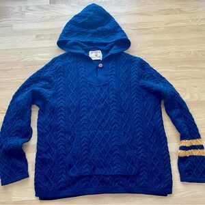 VTG Birdwell Beach Britches cable knit fisherman wool blend navy hooded sweater